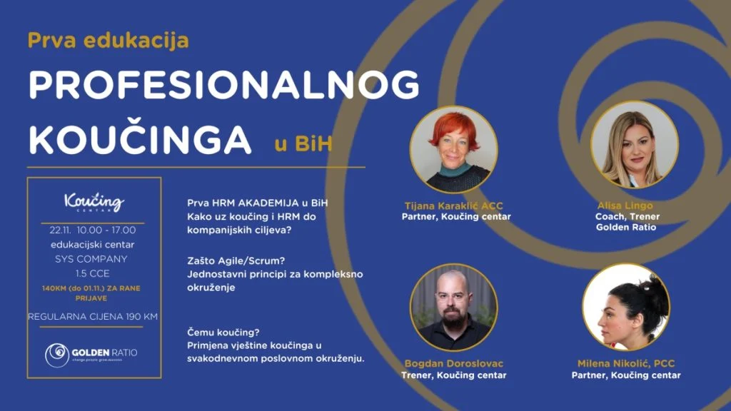 Golden Ratio Grow Centar najavljuje prvi ICCD program profesionalnog coachinga u BiH