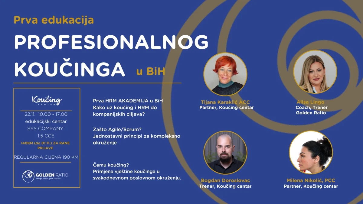 Golden Ratio Grow Centar najavljuje prvi ICCD program profesionalnog coachinga u BiH